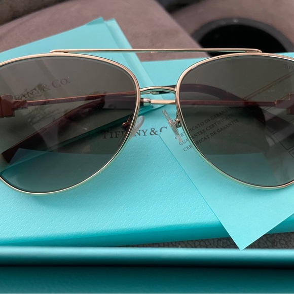 Tiffany & Co. Gold and Gray Aviator Sunglasses - Picture 3 of 10